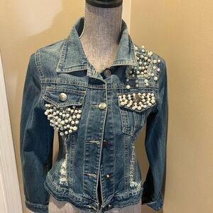 Blue Denim Jacket with pearl accents size S